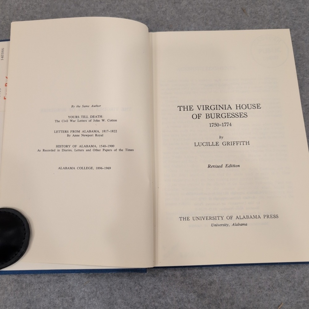 The Virginia House of Burgesses 1750-1774 Lucille Griffith Hardcover 1970 VG - Picture 2 of 4